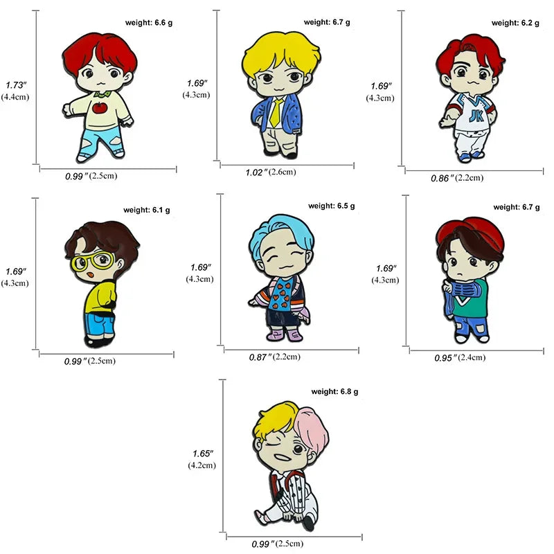 BTS Cartoon Character Pins